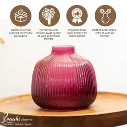 Praahi Lifestyle Decorative Glass Vase for Flowers| Paprika Pink | Real & Artificial Flower Pot for Home Decor, Office & Living Room Centerpieces | 6 inches | Wedding Gift, Christmas Gifts image 4