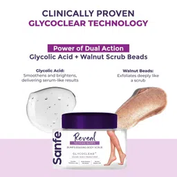 Sanfe Reveal No More Bumps Erasing Body Scrub for Rough & Bumpy Skin, Tan and Strawberry Legs | Glycolic Acid, Walnut Shell | Bath to Remove Dirt, Dead Skin | 100g for women for soft & bright skin image 5
