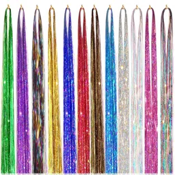 sanas (12Pcs) Hair Tinsels For Women Hair Tinsel Glitter Extensions Highlighter Strips Extensions Glitter Spray Coloured Hair Extensions Strips Women12pcs Multicolour image 1