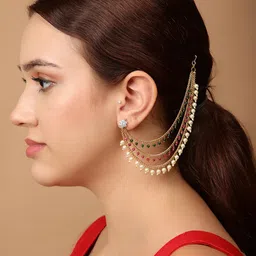 shining diva fashion Latest Stylish Fancy Bahubali Pearl Ear Chain Traditional Earrings for Women & Girls (16078er) image 2
