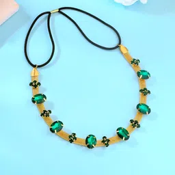 yellow chimes Head Chain For Women Dark Green Crystal Beaded Headbands For Women and Girls image 2