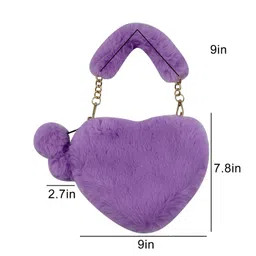 aibearty Women Girls Faux Fur Heart Shaped Handbag Plush Shoulder Bag Clutch Purse with Metal Chain Strap image 4