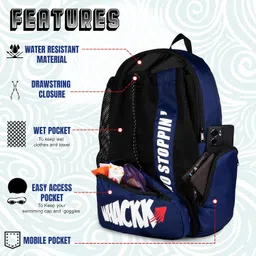 WHACKK Dolphin 26L Unisex Swimming Gym Equipment Backpack |Diving Surfing Sports Bag|Separate Wet Dry Compart|Pocket for Cap & Goggles|Lightweight|Water Resistant|for Men Women (Navy Black) image 3