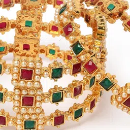 sukkhi Traditional Gold Plated Red And Green Kada Bracelet Bangle Jewellery Set for Women & Girls image 5