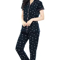 zeyo Women's Cotton Printed Relaxed Night Suit Set Of Shirt & Pyjama 5262 image 4