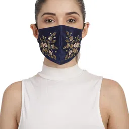 anekaant 3-Ply Faux Silk Embellished Fabric Fashion Mask image 1
