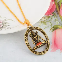 morir Gold Plated Brass Lord Shiv Bolenath Adiyogi Locket With Chain Pendant Necklace For Men And Women image 3