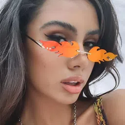 augen By Visions India Retro Vintage Fire Design Rimless Flame Abstract Unisex Non-Polarized Sunglasses Uv400 Protected (168) image 5