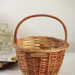 habere india-all the cultures fabricating india Gift Hamper Wicker Baskets|Decorative Storage Wicker Baskets|Clothes Storage Baskets|Fruit Wicker Baskets (Sizes - 20 * 20 * 10 Cm (S)), Round, Brown image 1