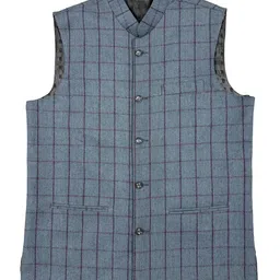 r.b.s Traditional Tweed Nehru Jacket in Bright Sky Blue Check, Satin Lined. image 1