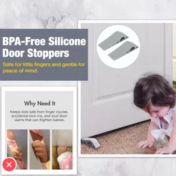safe-o-kid Safe-O-Kid® Pack of 2 BPA-Free Silicone Door Stoppers – Anti-Slip, No Harm to Kids, Fits All Doors, Multi-Surface TPR, Grey image 2