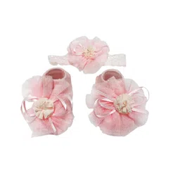 syga Baby Flower Hairband & Shoes Set Soft, Comfortable Fit for Ages 0-6 Month-old's | Ideal for Newborns & Toddlers image 1