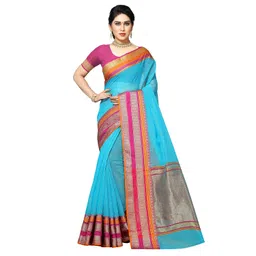 sidhidata Women's Temple Border Kota Doria Cotton Manipuri Saree With Unstiched Blouse Piece image 2