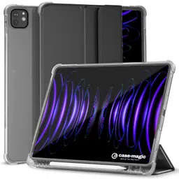 Case-Magic Case Cover for iPad Pro 12.9 inch Cover (2022/2021/2020, 6th/5th/4th Gen) Smart Folio Case with Pencil Holder,Auto Sleep/Wake| Transparent Back (Black) image 1