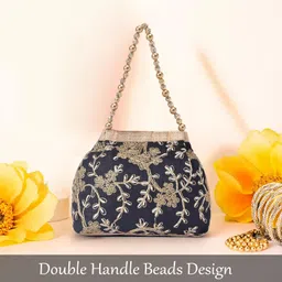 kuber industries Potli Bags for Ladies & Girls | Women Shagun Pouches for Festive Seasons | Batwa Bag Bridal Purse | Moti & Embroidery- Black image 2