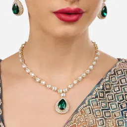zaveri pearls Green Dazzling Stones Austrian Diamonds Necklace & Earring Set For Women-ZPFK18231 image 3