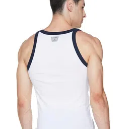 jockey US27 Men's Super Combed Cotton Rib Square Neck Gym Vest (Shoulder Strap Color May Vary)_White & Navy_M image 2