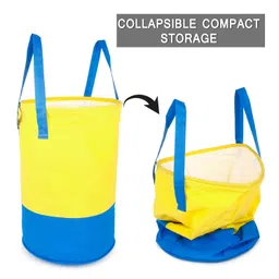 glun GLUN® Round Laundry Bag with Long Side Handles, Pack of 2 Plain Yellow & Blue Combi Colour, 45-liter Capacity Non-Woven Reusable Waterproof Foldable Organizer Bag, Polyester image 2