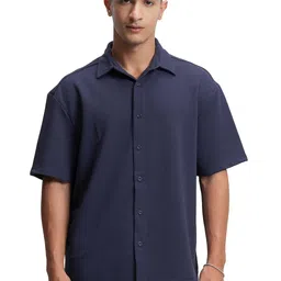 highlander Men's Solid Loose Fit Shirt (HLZS000149_Navy image 1