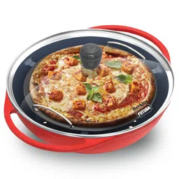 Hawkins Diecast 30 cm Nonstick Pizza Maker and Cake Baker with Glass Lid, Gas Oven, Pizza Oven Toaster Griller Tandoor Barbecue, Cake Baking Pan, Red (PIZZA) image 1