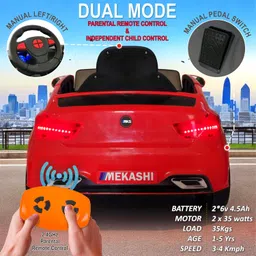 MEKASHI Electric car for Kids Age 1 to 4 Years with 12V Rechargeable Battery, Remote Control, Swing, Bluetooth Music Player, LED Lights, ISI Mark (MKS-005, Red) image 3