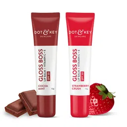 Dot & Key Gloss Boss Lip Duo | Strawberry Crush & Cocoa Mint SPF 50 Balm 12gm | Sun Protected Tinted for Women | Fades Pigmentation | Moisturizes Dry & Flaky Lips image 1