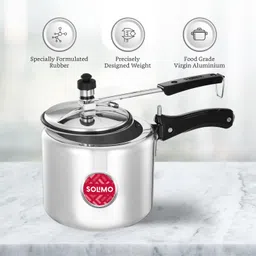 Amazon Brand - Solimo - Sleek Induction Bottom Aluminium Pressure Cooker - 3 Liter (Inner Lid), Silver image 2