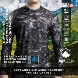 aqua design Mens Swim Rashguard Shirts: Loose Fit Long Sleeve Sun Protection Rash Guard: Aqua Sky: Size Large image 5