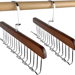 Hian Adjustable Wooden Hanger with 8 Hooks – Versatile Closet Organizer for Lingerie, Belts, Scarves, Ties & Garments – Perfect Space-Saving Storage Solution for Wardrobes & Cupboards (Brown Color) image 1