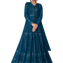 yami fashion Women's Silk Semi-Stitched Lehenga Choli (7800010_Blue_Free Size) image 1