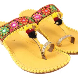 shree ol Rajasthani Jaipuri Work Kolhapuri Ethnic Womens Girls Ladies Slipper pur (6, Yellow) image 2