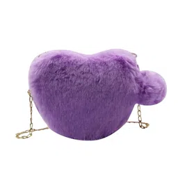 aibearty Women Girls Faux Fur Heart Shaped Handbag Plush Shoulder Bag Clutch Purse with Metal Chain Strap image 3