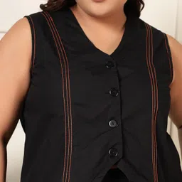 deebaco Solid Cotton Poplin Waistcoat with Pants Plsu Size Co-ord Set for Women's|V-Neck Sleeveless Regular Fit Stylish Summer Western Casual Wear Ladies Cord Set image 3