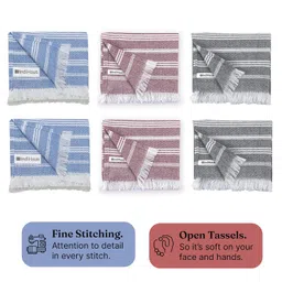 IndiHaus Premium Cotton Hand Towel Set Of 6 (60cm X 40cm) | Soft, Absorbent Multi-Purpose Napkins | Face And Hand Use (Blue, Crimson & Grey), 250 TC image 2