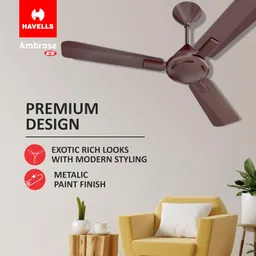 Havells 1200mm Ambrose ES Ceiling Fan|Premium Finish, Deco. Fan, Elegant Looks, High Air Delivery, Energy Saving, 100% Pure Copper Motor|2 Year Warranty by Brand (Pack of 1, Cola Espresso Brown)1 Star image 4