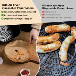 vailnd Air Fryer Disposable Standard Paper Liners: 100Pcs Oil Proof Parchment Sheets Round, Airfryer Paper Basket Bowl Liner For Baking Cooking Food image 3