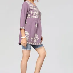 bee m pee designer Short Kurti Tops for Jeans for Women I Chikankari Rayon Cotton Long Kurta Kurti for Women I Stylish wear Kurti top for Girls image 3