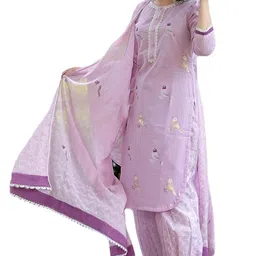 gosriki Women's Rayon Blend Hand Block Printed Straight Kurta with Pant & Dupatta image 1