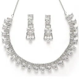 karatcart Silver Tone American Diamond Studded Necklace Set For Women image 1