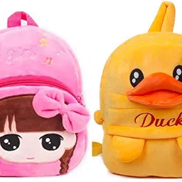 dzert Kids School Bag Soft Plush Backpacks Cartoon/Boy/Girl/Baby/ (2-5 Years) (Duck & Hi Girl) image 1