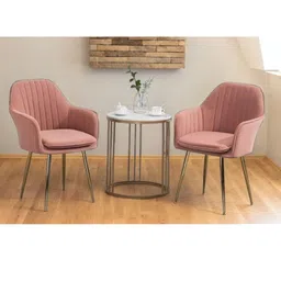 BAWARI Velvet Chair for Home | Modern Accent Armchair in Soft Velvet Fabric with Golden Legs | Set of 2 Premium Accent Chair for Living Room Bedroom Restaurent | (Pink, Standard) image 1