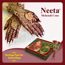 Neeta Mehendi Cones for Hand 12 Pcs in 1 Box (Pack of 8) Bridal Mehndi Cones Natural Mehendi Cone for Wedding, Hand Designing, Reddish Brown Color Long Lasting Niddle Cones for Women image 5