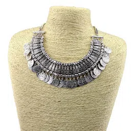 shining diva fashion Jewellery Bohemia Gypsy Tibetan Vintage Coin Necklace for Girls & Women(Silver)(8547np) image 5