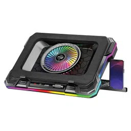 ZEBRONICS NC9200, Laptop Cooling Pad, 140mm RGB LED Fan, Upto 19 inch Laptop, Dual USB Port, Magnetic Foam Cushioning, Detachable Mobile Holder, Fan Speed Controller, High Speed Fan, 10 RGB LED Modes image 1