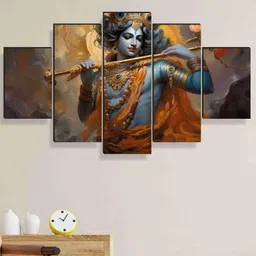 SAF krishna Paintings for Wall Decoration - Set Of Five, 3d modern art Painting for Living Room Large Size with Frames for Home Decoration, Hotel, Office 76.2 cm x 45 cm SANFPNLS35473 image 1