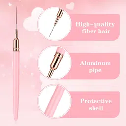 kira Nail Art Brushes, 5Pcs Super Fine Strip Brush Set for Long Line Thin Detail Fine Drawing Delicate Coloring Pink Metal Handle Nail Brush 7/9/12/15/20mm (pink) image 3