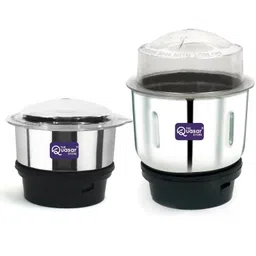 the quasar store Mixer Chutney Jar (180 Ml,400 Ml) (1 Mini Unique 1 Medium) Mixer Grinder Jar Suitable For All Local & Branded Mixer Which Comes With 2 Lock & 4 Teeth Coupler, Stainless Steel image 1