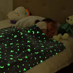 exilom Glow in The Dark Blanket for Kids, 200x152 Cm, Unicorns Gifts for Girls, Soft Kids Blankets for Christmas Birthday, Cozy & Warm All-Season Glow Blanket Ideal Gift for Boys & Girls (Space) image 2