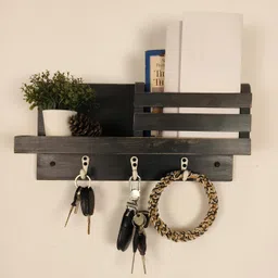 Symplify Richmond Wooden Wall Shelf Organiser with Key Holders || Wooden Key Holder for Wall Key Chain Holders for Wall for Home and Office Decor | Key Stand image 2