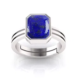 soniya gems 5.25 Ratti Natural Lapis Lazuli Stone Silver Adjustable Ring (6.00 carats) Original and Lajvart Precious Gemstone Chandi Free Size Anguthi for Men and Women for Astrological Purpose image 1